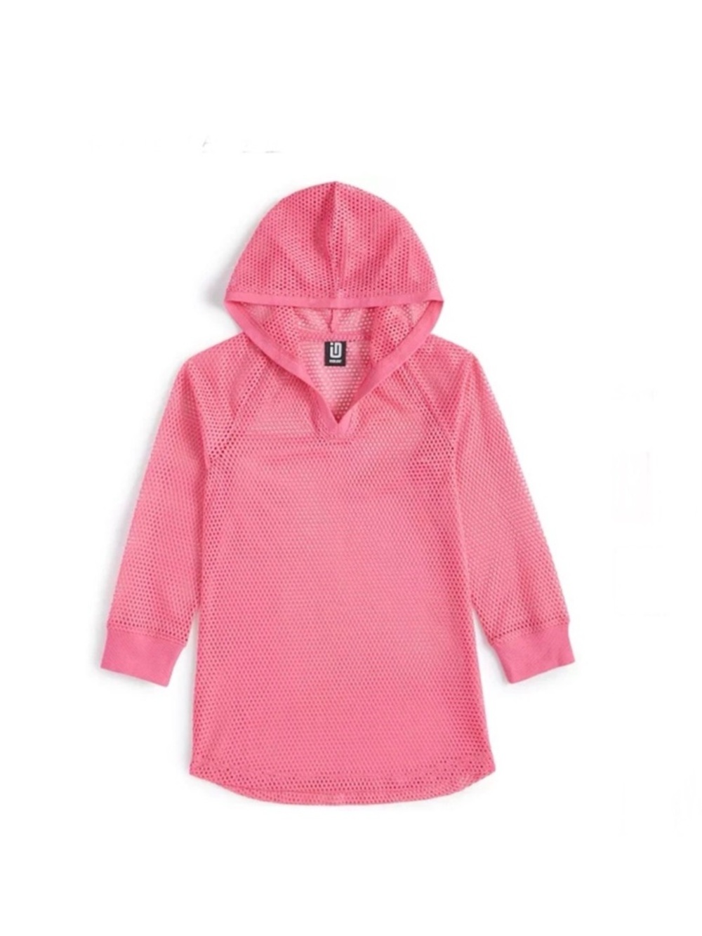 Ideology Girls Mesh Long Sleeve Hooded Cover-Up in Wild Rose